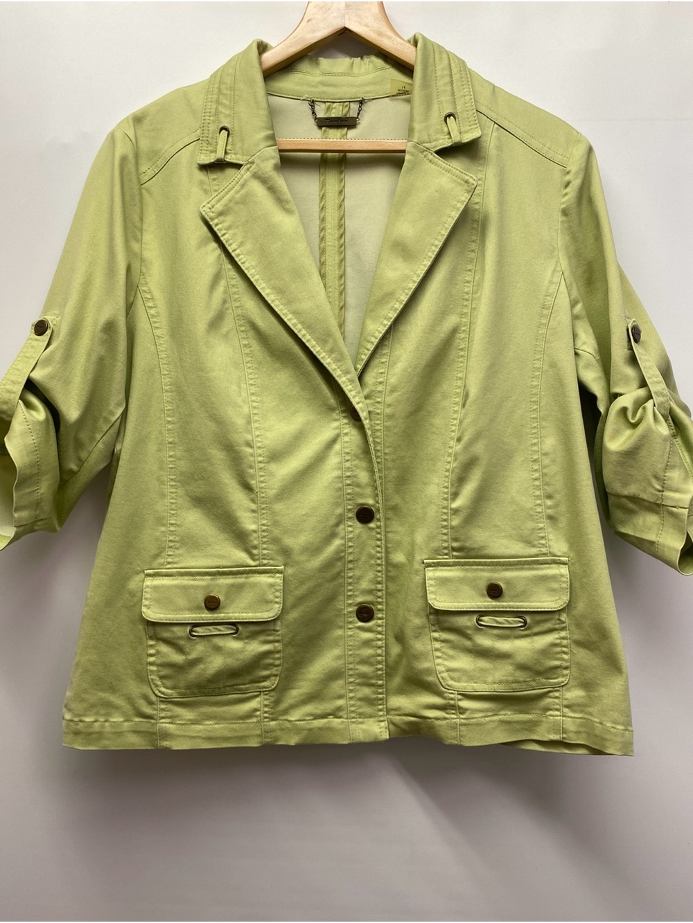 TanJay Light Green Women's Utility Blazer with Roll-Tab Sleeves